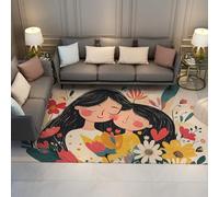 HOBBOY Tapis Fleuri Style Dessin animé 210 x 240 cm Mom & Me Forever in Bloom Motifs Tapis antidérapants à Poils Bas Paillassons de fête et Joie familiale Décoration intérieure