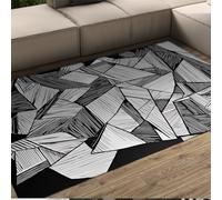 HOBBOY Tapis géométrique de Style 3D 240 x 300 cm Mosaïque linéaire Abstraite Paillassons Blancs Gris et Noirs Art Moderne Fin Salon Décoration du Sol à l’entrée