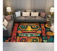 HOBBOY Tapis géométriques Abstraits 60 x 100 cm pour librairie de musée Totem Tribal coloré et Symboles imprimés Tapis Fin Décoration de Sol Lavable de Style aztèque