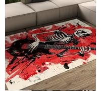HOBBOY Tapis Graffiti Rouge et Noir Encre Style Thème Musique Gothique Squelette & Guitare Motif Mince Tapis pour Salon Cuisine 60 x 100 cm