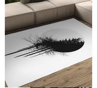 HOBBOY Tapis Grands Style Ink Wash 180 x 210 cm Motif de Silhouettes d’Arbres et Branches Noires fluides Moquette à Poils Bas pour décor Moderne de méditation Nordique