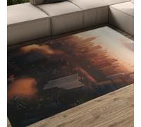 HOBBOY Tapis la Zone la Silhouette Urbaine 120 x 150 cm Vue Urbaine sur Le Coucher du Soleil Grande Moquette pour Cuisine Salon Tapis Sol antidérapant Style Photographique Moderne