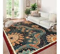 HOBBOY Tapis Lavable en Machine 150x210cm Fleurs d’Automne Bohèmes à Poil Bas antidérapant Tapis de Style Ethnique pour Salon Chambre entrée Paisley