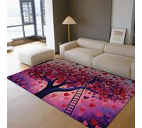 HOBBOY Tapis Magique de l’Arbre d’Amour Feuilles de cœur colorées imprimées Tapis antidérapants pour Salon 100 x 200 cm décoration de Sol à Poils Bas Rose Rose de rêve