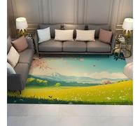 HOBBOY Tapis Mince scénique Japonais Style Anime Rose Fleur de Cerisier Vert forêt Prairie Lavable Tapis antidérapants pour Chambre d’Enfant Salle de Jeux 160 x 230 cm
