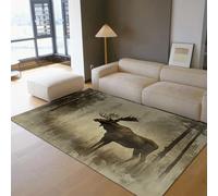 HOBBOY Tapis Misty Forest Majestic Moose Imprimé Moose Tapis Doux à Poil Bas 140 x 180 cm - Décor de Sol Style Lavage Wildlife Ink pour canapé de Salon