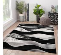 HOBBOY Tapis Modern Runner Motif rayé ondulé Noir et Blanc Dynamique & Lines Moquettes à Poils Bas 150 x 240 cm Entrée de la Cuisine Salle à Manger Décoration du Sol
