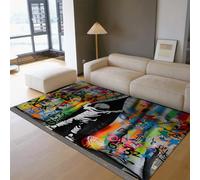 HOBBOY Tapis pour Salon 80x120cm Tapis Abstrait Urbain Souple et Abstrait Lavable Graffiti Art de Rue Sol intérieur Moquette antidérapante pour Salle de Jeux Moderne