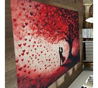 HOBBOY Tapis pour Un Couple Romantique 140 x 180 cm Arbre au cœur Rouge Thème Sweet Love Tapis à Poils Bas Décoration du Sol pour Le Salon et la Chambre
