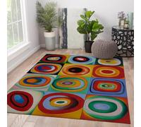 HOBBOY Tapis rétro Pop Art Lavable 60 x 90 cm Tapis Audacieux à Motifs d’Anneaux Arc-en-Ciel pour Salon Canapé antidérapant à Poil Bas Décoration géométrique Moderne