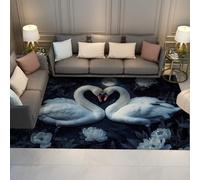 HOBBOY Tapis romantiques de Chambre 50 x 80 cm - Majestueux cygnes Formant Un Motif en Forme de cœur Tapis à Poils Bas Pleine Lune Blanche en pivoines Art du Sol du Salon