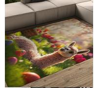HOBBOY Tapis Sol Vintage de Conte d’Histoires 150 x 210 cm Lama fantaisiste et œufs de Pâques dans des Tapis de Jardin de Tulipes en Floraison paillasson à Poils Bas pour la Chambre des Adolescents