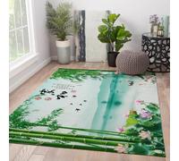 HOBBOY Tapis Traditionnels de Style Oriental 80 x 150 cm Lotus Bambou forêt et Hirondelles Imprimer Tapis à Poils Ras Lavable pour Salon Cuisine