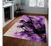 HOBBOY Violet et Noir Graffiti Tapis Style Aquarelle Thème Musique Gothique Crâne & Guitare Motif Mince Tapis pour l’entrée dans Le Salon 160 x 220 cm