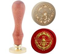 Hobbspring 1 cachet de cire à cacheter 3D avec abeille vintage - Cadeau de Noël - 30 mm - Tête de tampon amovible en laiton avec poignée en bois - Pour enveloppes, décoration