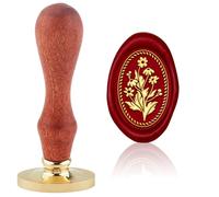 Hobbspring 1 cachet de cire à cacheter en forme de marguerite - Vintage - 20 x 30 mm - Tête ovale amovible en laiton - Avec poignée en bois - Pour cartes d'enveloppes, décoration de retour à l'école