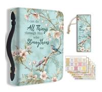 Hobbspring 1 grande housse de bible 20,3 x 28,5 x 5,9 cm en cuir synthétique avec marque-page, oiseaux et fleurs, sac de transport pour femmes et hommes, carnets de notes de Bible chrétienne, sac de
