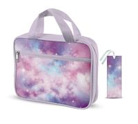 Hobbspring 1 housse de bible avec poignées - 27 x 20 x 5,3 cm - Grand sac de transport biblique avec fermeture éclair - Violet et rose - Galaxy - Avec marque-page - Pour porter des carnets de notes