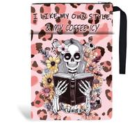 Hobbspring 1 housse de livre avec fermeture éclair - 34 x 24 cm - Motif tête de mort - Protection de livre « I Like My Books Spicy And My Coffee ICY » - Lavable - En tissu - Pour étudiants et