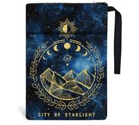 Hobbspring 1 housse de livre, en polyester, 34 cm x 24 cm, avec motif de montagnes nocturnes, protection du livre, avec fermeture éclair et poche avant, cadeau d'anniversaire pour les étudiants, les