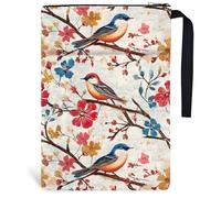 Hobbspring 1 housse de livre, en polyester, 34 cm x 24 cm, motif oiseaux et fleurs, avec fermeture éclair et poche avant, cadeau d'anniversaire, pour étudiants et amateurs de lecture, retour à l'école