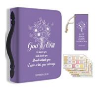 Hobbspring 1 housse de protection biblique violette - 20,3 x 28,5 x 5,9 cm - En cuir synthétique - Avec bouquet de fleurs - Pour cahiers de bible - Sac de transport chrétien avec fermeture éclair