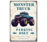 Hobbspring 1 panneau Monster Truck Parking Only 30x20cm Panneau en Métal Vintage Monster Jam pour Chambre à Coucher avec 4 trous Pré Percés pour Décoration Murale de la Maison