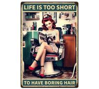 Hobbspring 1 panneau vintage en tôle métallique 30 x 20 cm pour salon de coiffeur La vie est trop courte pour avoir des cheveux ennuyeux Poster pour salon de coiffure maison bar pub café décoration
