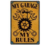 Hobbspring 1 pièce Panneau en Métal Vintage 20x30cm Signe de Garage en fer Rétro Aspect Rouillé Affiche Mon Garage mes Règles pour Garages Stations-Service Décoration Murale de la Maison