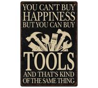 Hobbspring 1 plaque en métal vintage 20 x 30 cm - Outils en fer - Plaque d'atelier « You Can Not Buy Happiness But Can Buy Tools » - Poster pour homme - Atelier de garage - Bureau - Décoration de la