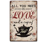 Hobbspring 1 plaque en métal vintage 20 x 30 cm - Plaque à thé rétro en fer aspect rouille « All You Need Is Love And A Cup Of Tea » - Poster pour salon de thé, pub, maison, bureau, cuisine,
