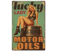Hobbspring 1 plaque en Métal Vintage de 20x30cm Rétro Lucky Lady Aspect Rouillé Moteur Huile Gaz Service Garage Affiche pour Maison Bureau Cuisine Bar Café Jardin Décoration Murale