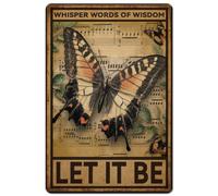 Hobbspring 1 plaque en tôle métallique vintage 20 x 30 cm - Plaque papillon rétro - Aspect rouille - Poster Whisper Words Of Let It Be - Pour salle de classe, salle de musique, maison, café