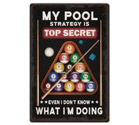 Hobbspring 1 plaque en tôle vintage en métal - 20 x 30 cm - Plaque de billard rétro en fer - My Pool Strategy Is Top Secret - Pour salle de billard, bar de billard, grotte masculine - Décoration
