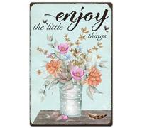 Hobbspring 1 plaque en tôle vintage en métal 20 x 30 cm rétro fer fleurs fraîches Enjoy The Little Things Plaque florale Poster pour la maison, le jardin, le café, l'extérieur, la véranda, la