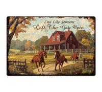 Hobbspring 1 plaque vintage en tôle métallique - 20 x 30 cm - Motif cheval de fer - Aspect rouillé - Live Like Someone Left The Gate Open - Pour jardin, ferme, cuisine, poulailler