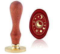 Hobbspring 1 sceau de cire à cacheter motif soleil, lune, étoile, vintage, univers, galaxie, cadeau de Noël, 20 x 30 mm, tête ovale en laiton, avec poignée en bois, pour décoration d'enveloppe