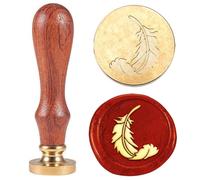 Hobbspring 1 sceau de cire à plume vintage - 25 mm - Tête en laiton amovible - Avec poignée en bois - Pour invitations, enveloppes, cartes, cadeau, décoration de mariage
