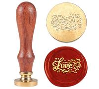 Hobbspring 1 sceau de cire vintage Love - 25 mm - Tête de tampon amovible en laiton - Avec poignée en bois - Pour enveloppes, invitations, décorations de mariage, décoration de bouteille