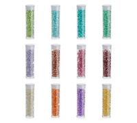 Hobbspring 1704 pcs Perles de Rocaille Doublées D'Argent 12 couleurs Perles D'Espacement en Vrac en Verre Perles de Rocaille Opaques pour la Fabrication de Bijoux Boucles D'Oreille Bricolage Artisanat