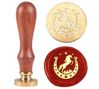 Hobbspring 1pc Cheval Cire Sceau Tampon Vintage Fer à Cheval Cire Sceau Tampon Tête en Laiton Amovible Cadeau de Noël 25mm avec Manche en Bois Carte D'Invitation Tampons de Cire pour Enveloppe