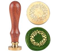 Hobbspring 1pc Couronne de Jardin Cachet de Cire Floral Sauvage Cachet de Cire Vintage Cadeau pour Noël Tampon à Tête en Laiton Amovible de 25mm avec Manche en Bois pour Carte D'Enveloppe