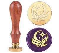 Hobbspring 1pc Lune avec Feuille D'Olivier Cachet de Cire Cachet de Cire Vintage Cadeau pour Noël Tampon à Tête en Laiton Amovible de 25mm avec Manche en Bois pour Enveloppe Carte