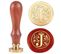 Hobbspring 1pc Tampon de Cire à Cacheter Alphabet Initial Rétro Lettre J Tampon de Cire à Cacheter Tête de Tampon en Laiton Amovible de Cadeau de Noël 25mm avec Manche pour Enveloppes Invitations