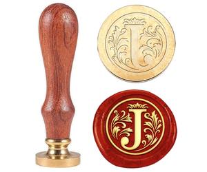 Hobbspring 1pc Tampon de Cire à Cacheter Alphabet Initial Rétro Lettre J Tampon de Cire à Cacheter Tête de Tampon en Laiton Amovible de Cadeau de Noël 25mm avec Manche pour Enveloppes Invitations