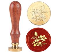 Hobbspring 1pc Tampon de Cire à Cacheter en Forme de Fleur Vintage Tampon de Cire à Cacheter Magnolia Tête de Tampon en Laiton de Cadeau de Noël 25mm avec Manche en Bois pour Enveloppes Invitations