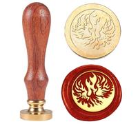 Hobbspring 1pc Tampon de Cire à Cacheter Feu Phénix Tampon de Cire Vintage Tampon de Cire à Tête Amovible en Laiton de Cadeau de Noël 25mm avec Manche en Bois Tampons de Cire pour Carte D'Invitation