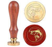 Hobbspring 1pc Tampon de Cire à Cacheter Poisson Tampon de Cire Vintage Tampon de Cire à Tête Amovible en Laiton de Cadeau de Noël 25mm avec Manche en Bois Carte D'Invitation Tampons de Cire pour Cart