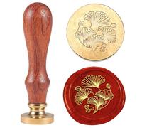 Hobbspring 1pc Tampon de Cire Vintage Feuille de Ginkgo Tampon de Cire à Cacheter Tête de Tampon en Laiton Amovible de Cadeau de Noël 25mm avec Manche en Bois pour Enveloppes Invitation Embellissement