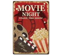 Hobbspring 1pc Vintage Metal Tin Sign 20x30cm Retro Iron Movie Night Sign Rusty Look Enjoy The Show avec Popcorn Poster pour Cinéma Café Bar Pub Bière Club Mur Décoration Maison